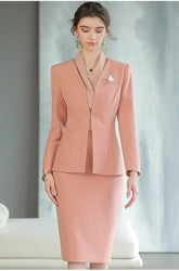 Simple V-neck Skirt Suit - FashionByTeresa